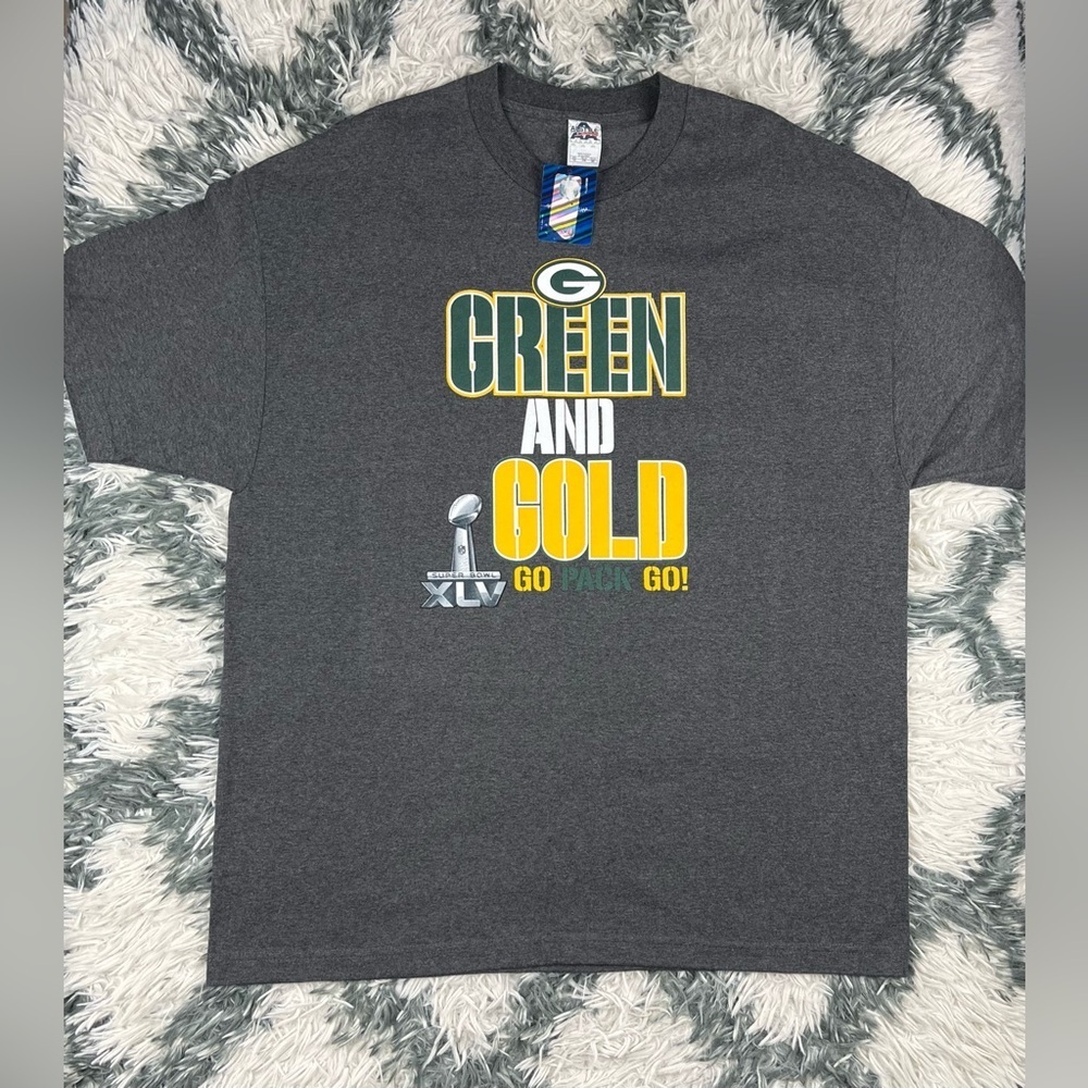 NWT Alstyle Apparel Men's Gray Green Bay Packers Superbowl XLV T-Shirt Size 2XL